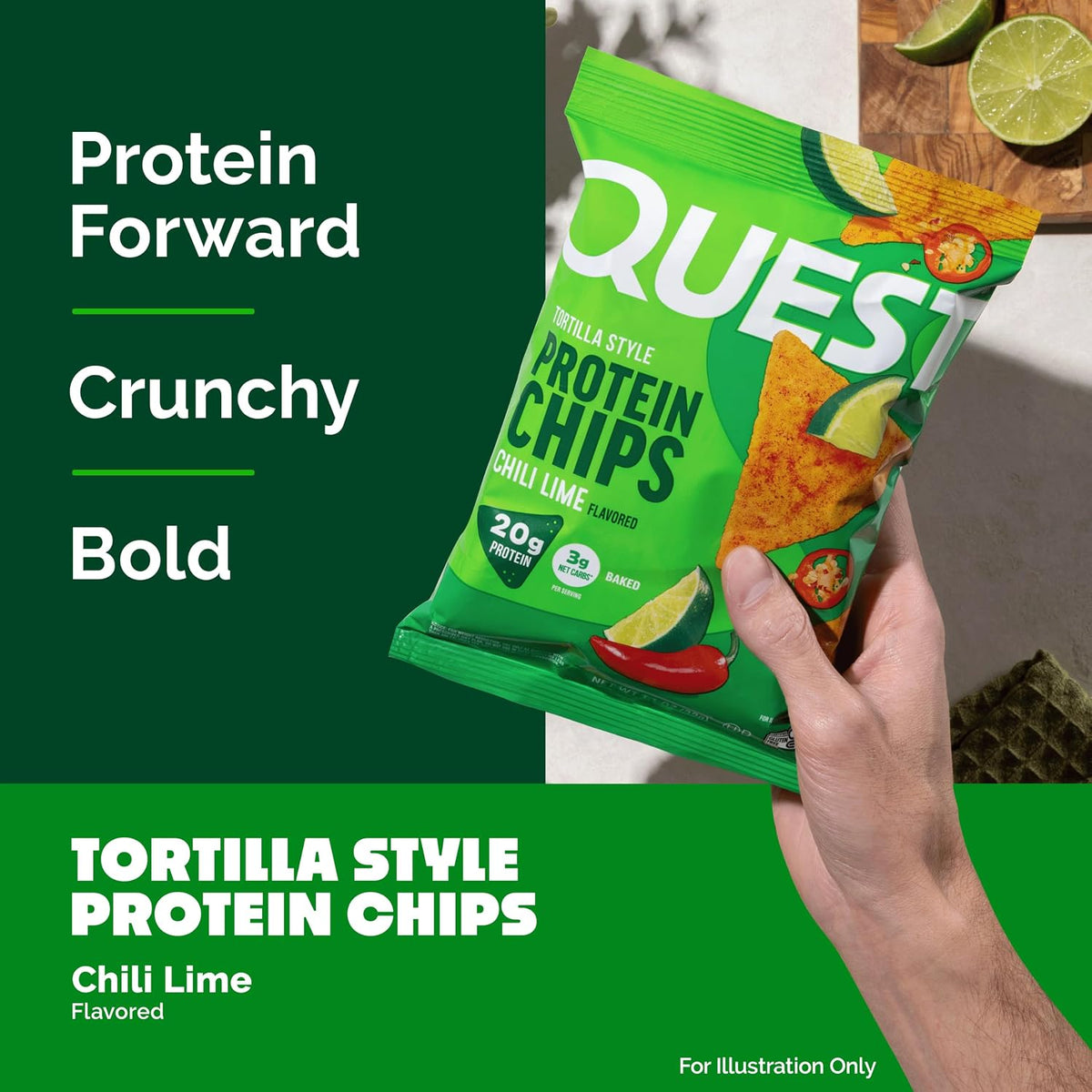 Chips de proteínas estilo tortilla, lima de chile, horneado, 1.1 oz...
