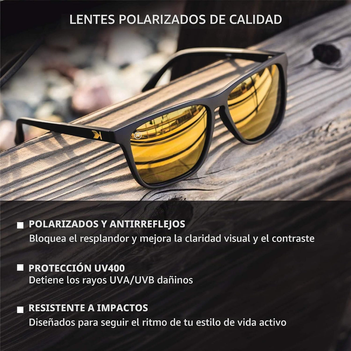 Knockaround Gafas de sol polarizadas cuadradas para hombres y mujer...