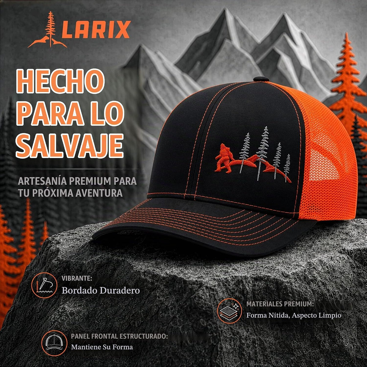 LARIX Trucker Hat Men - Gorra Snapback con parte trasera de malla t...