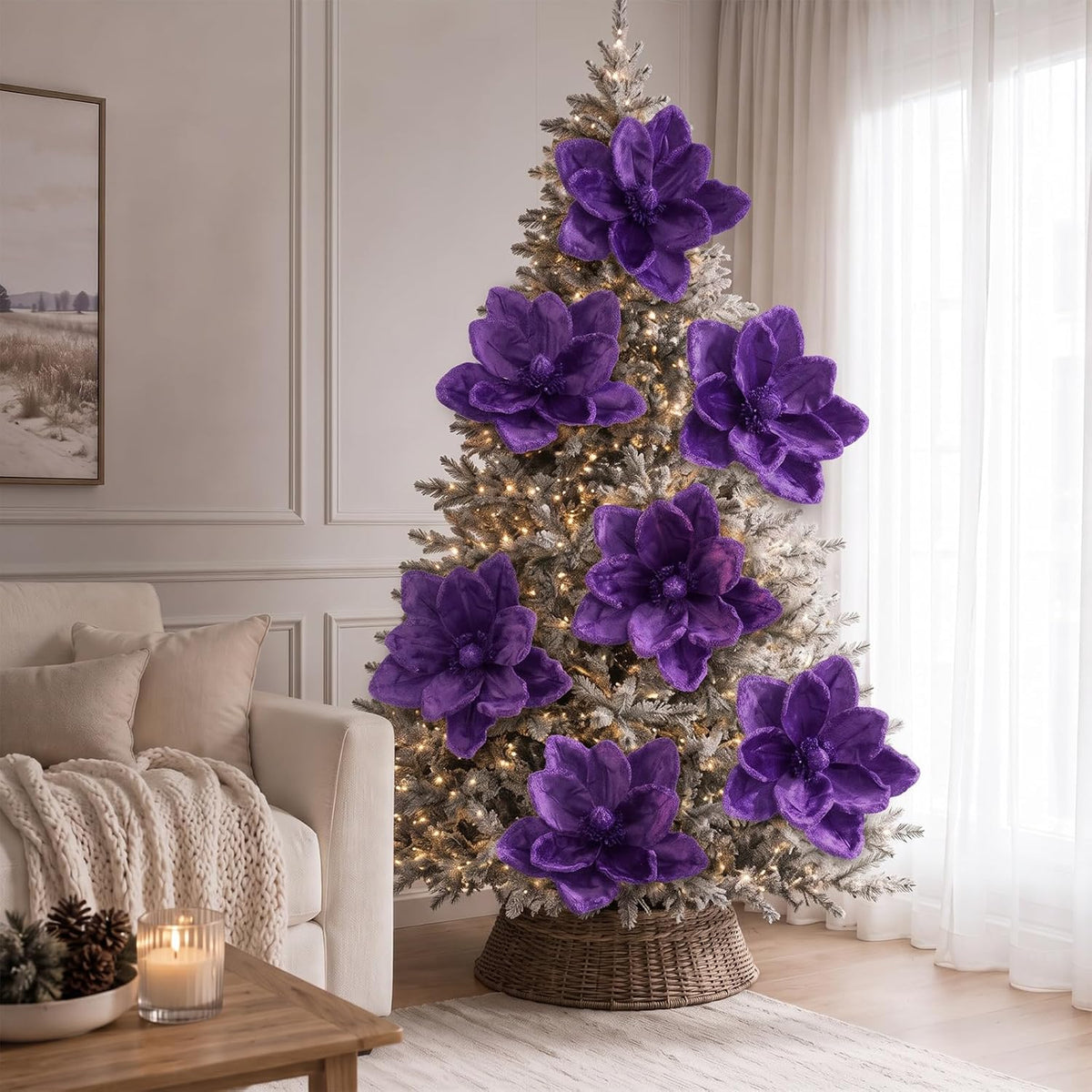 Thiccywoov 8 piezas de flores grandes de Navidad de magnolia, decor...