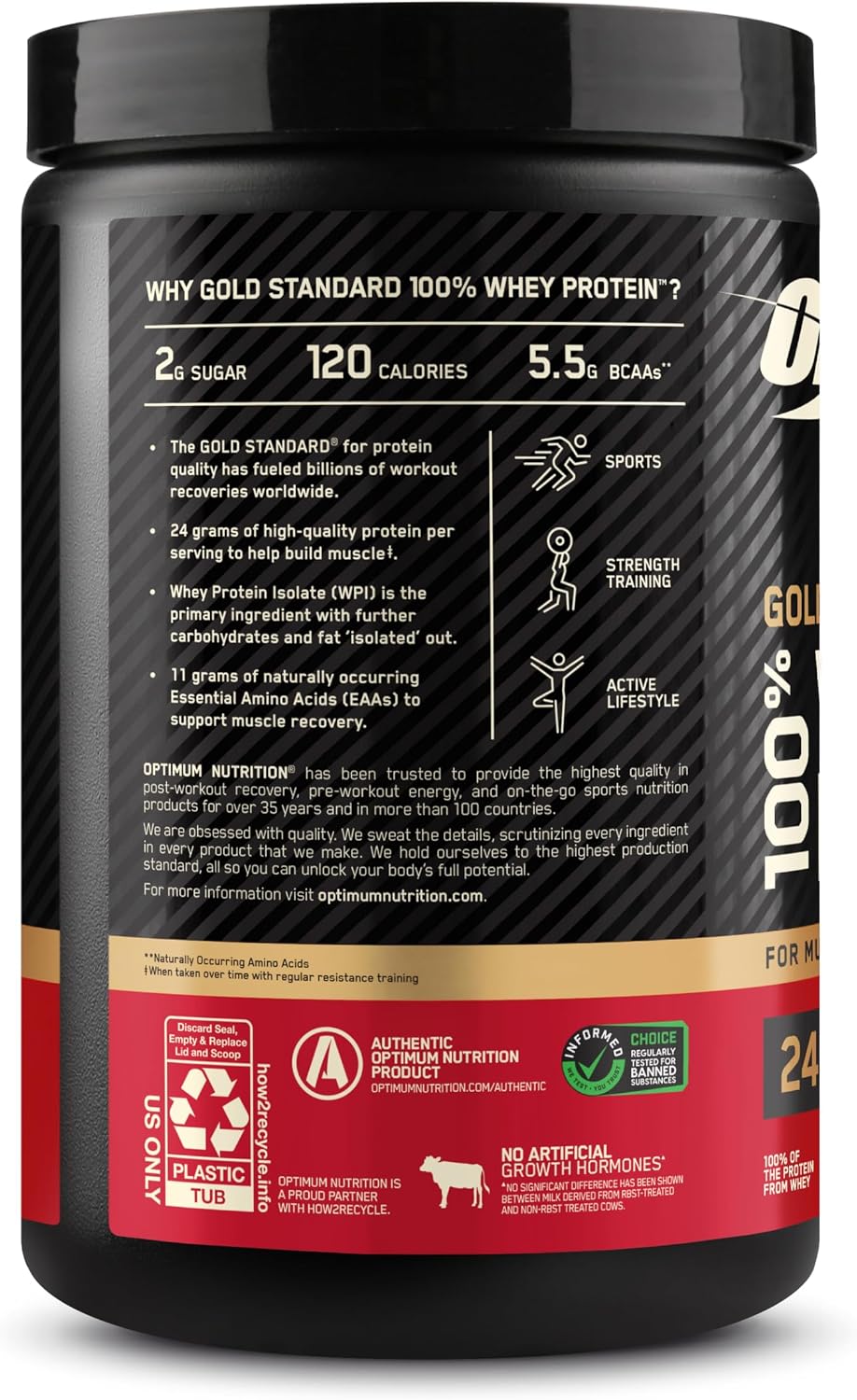 Optimum Nutrition Gold Standard 100% proteína de suero en polvo, fr...