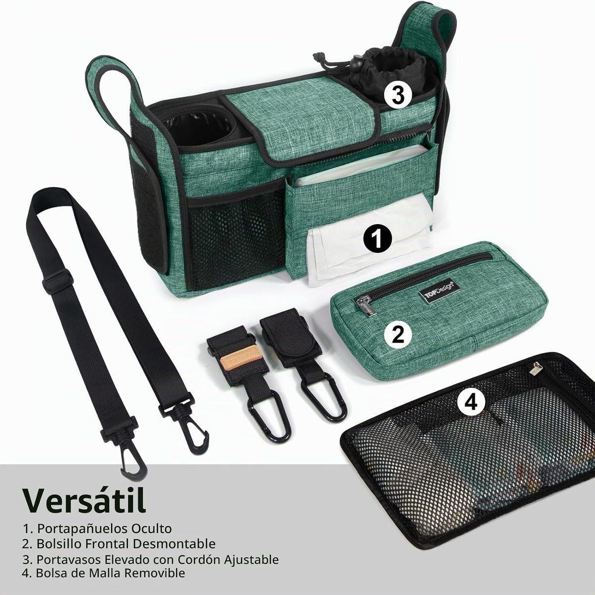 TOPDesign Organizador universal para cochecito de bebé, carrito de...