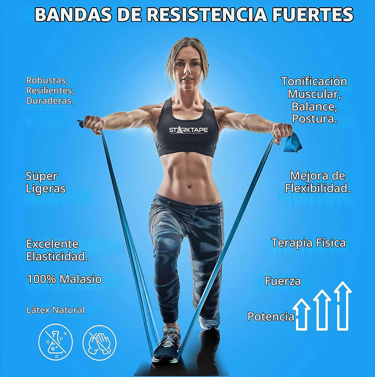 Starktape Bandas de resistencia. Banda de látex y sin látex. Perfec...
