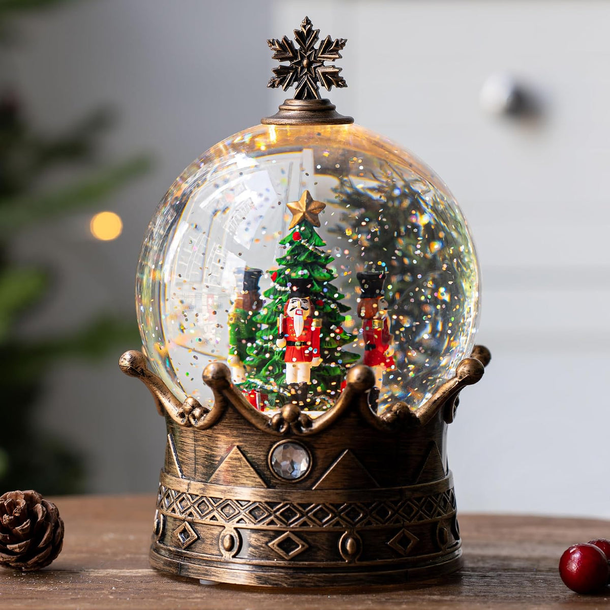 Bola de nieve cascanueces, linterna de Navidad iluminada musical co...