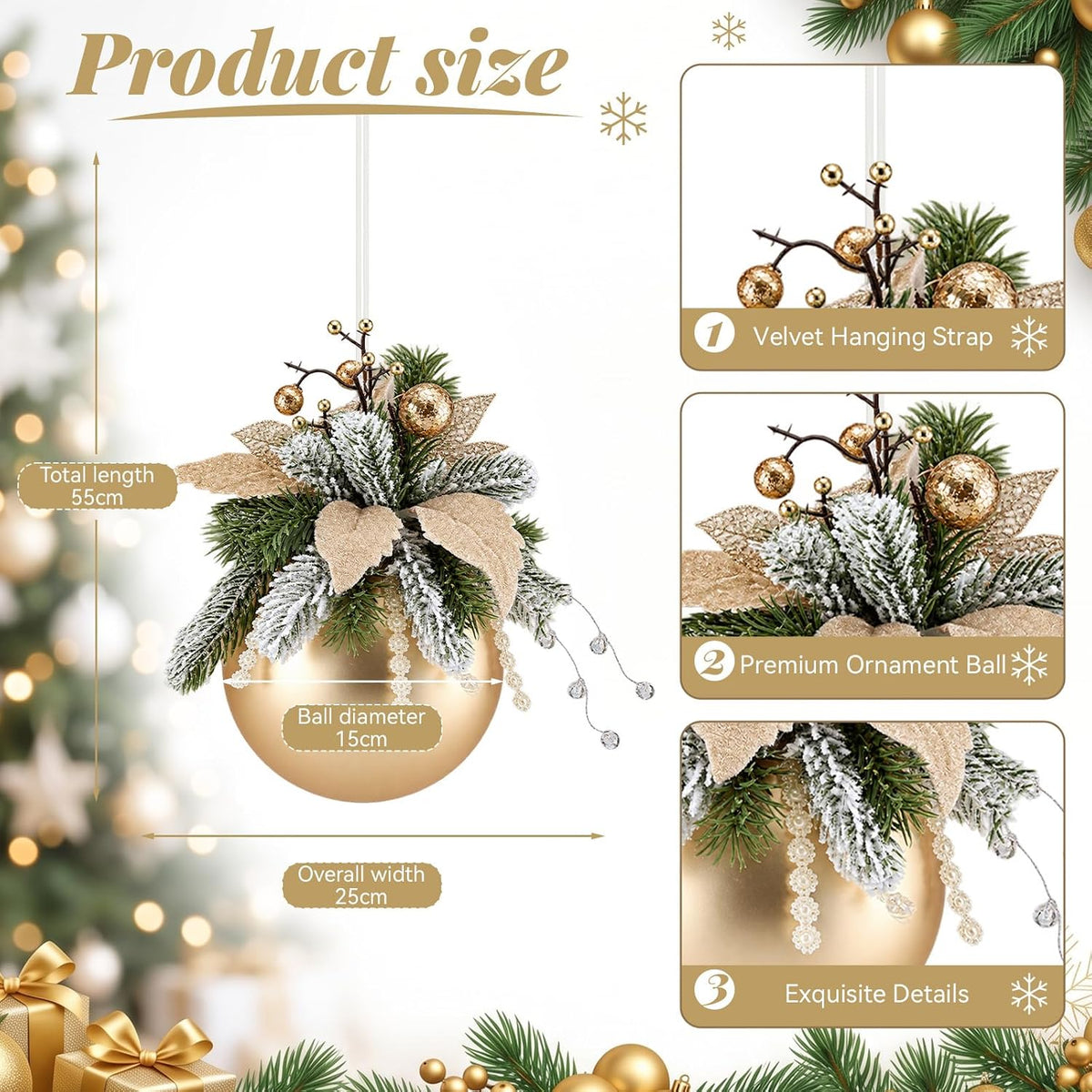 Foilswirl 2 adornos de bola de Navidad grandes de 10 pulgadas para...