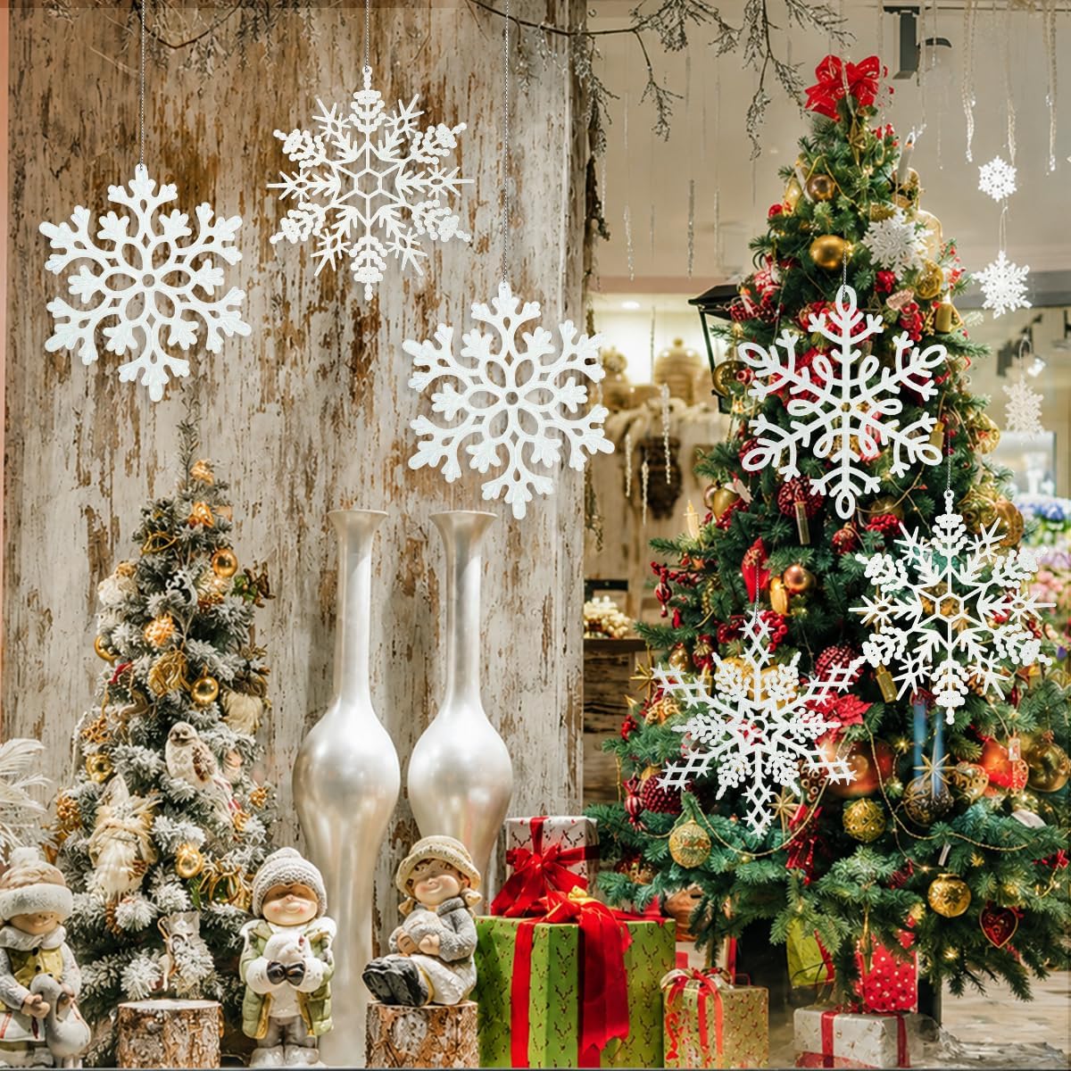 Adornos grandes de copos de nieve para decoración de árbol de Navid...