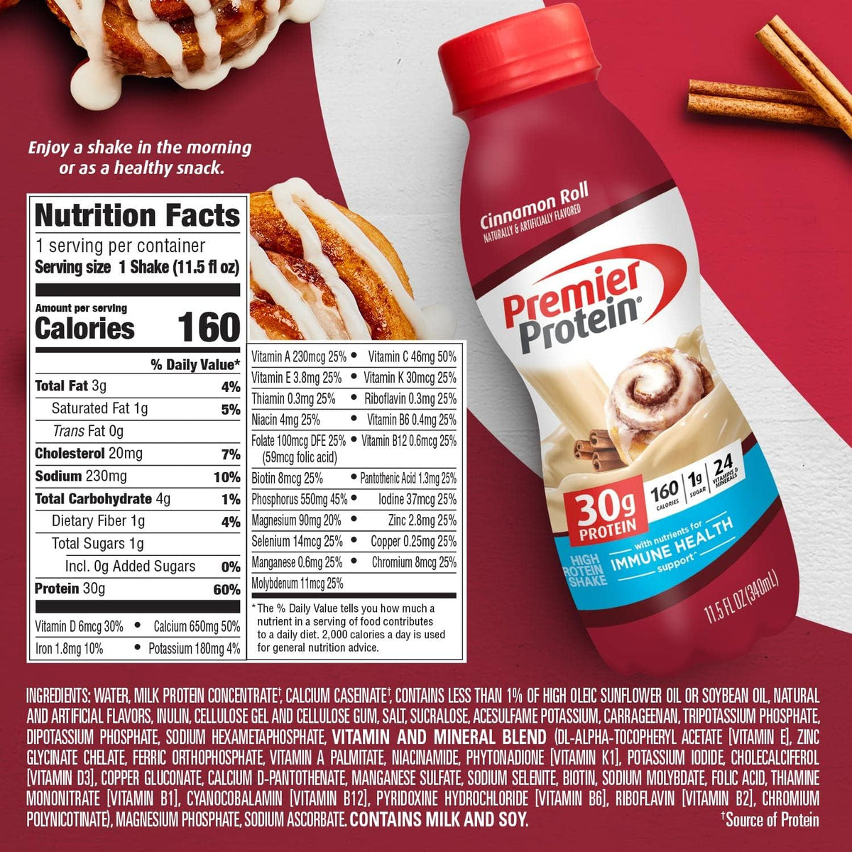 Premier Protein Batido, rollo de canela, 1.06 oz de proteína, sin a...