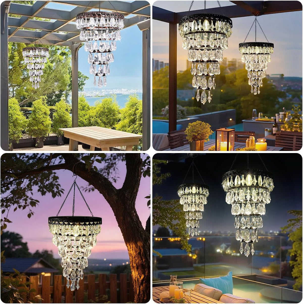 Lámpara solar colgante de cristal al aire libre impermeable luz de...