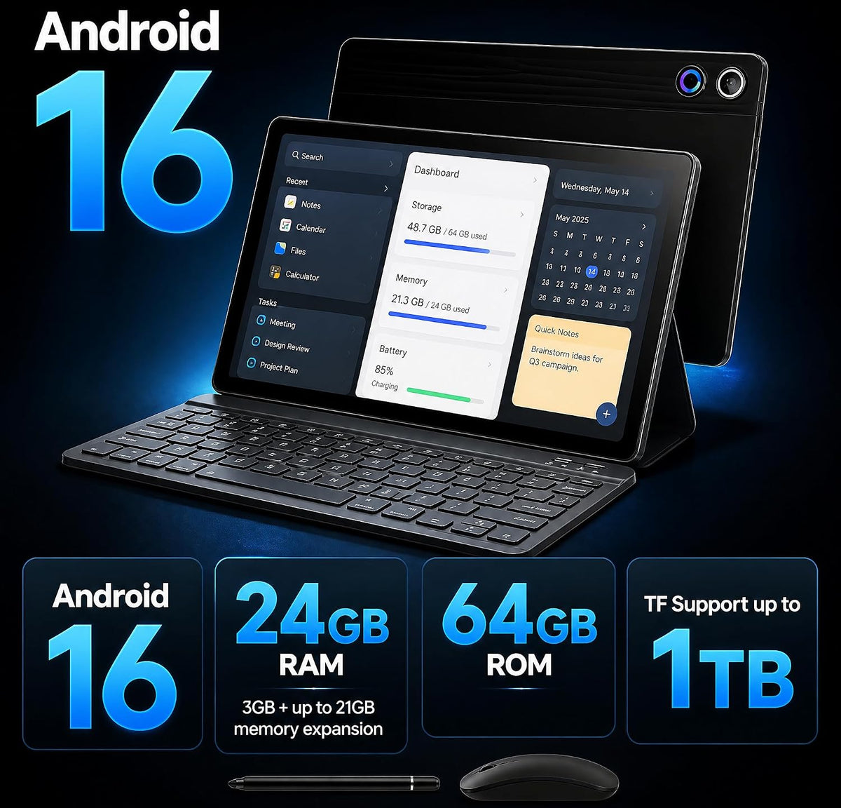 Jeazans Tablet Android 16 de 10.1 pulgadas, paquete de tableta 2 en...
