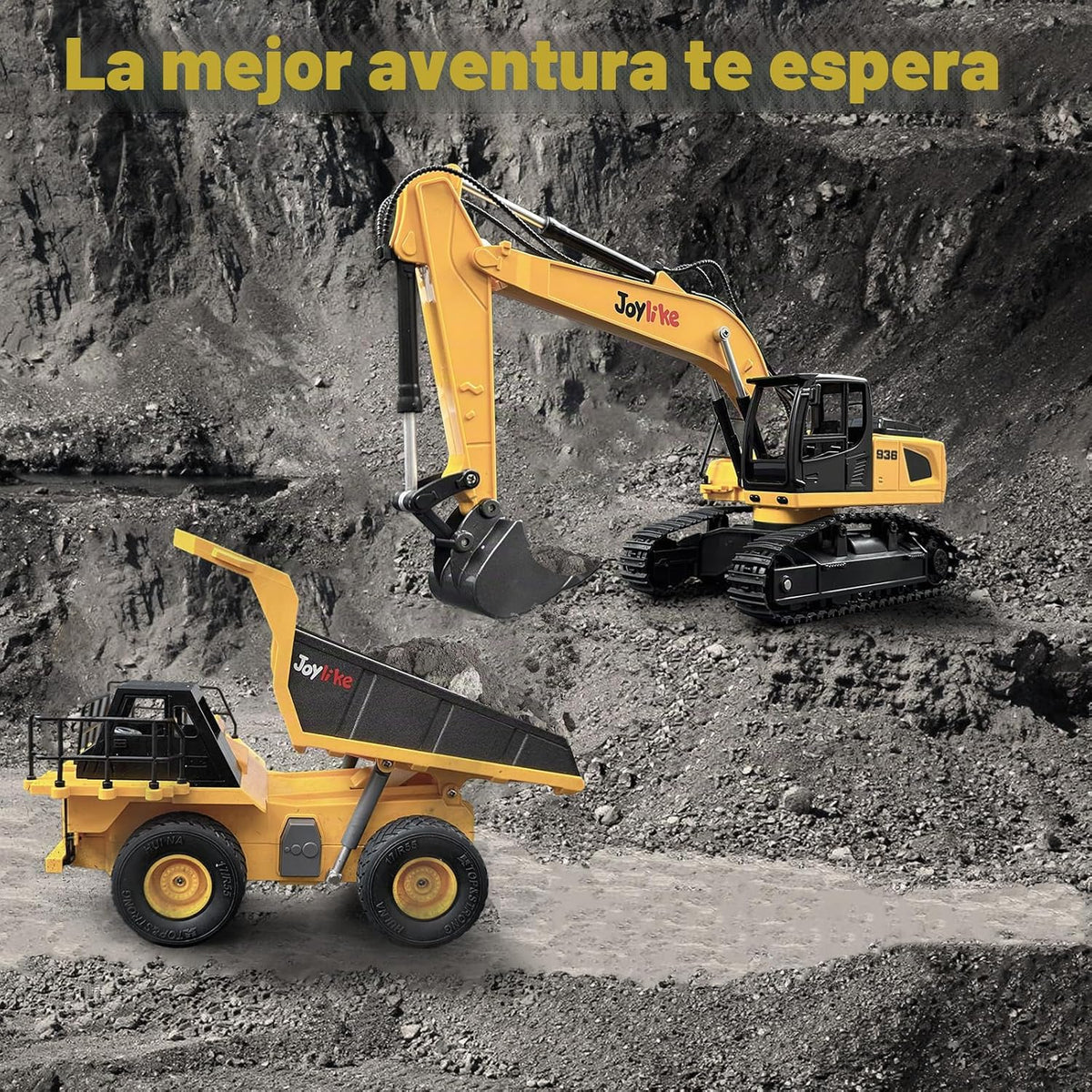 Joylike Juego de excavadora y camión volquete RC, vehículo de const...