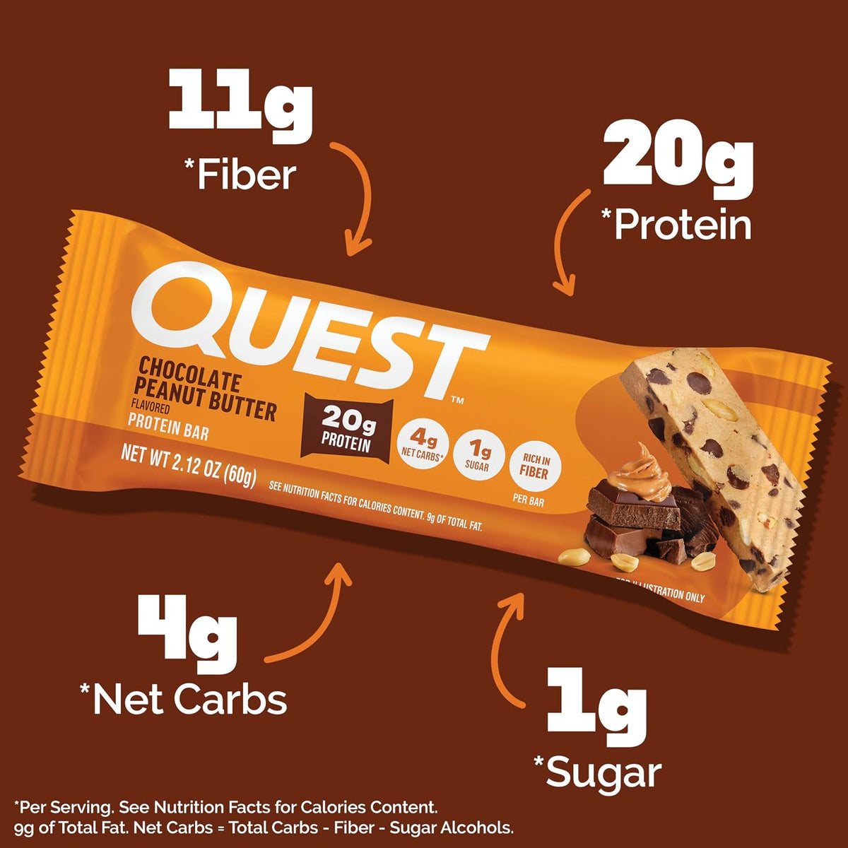 Quest Nutrition Barras de mantequilla de maní de chocolate, 0.71 oz...