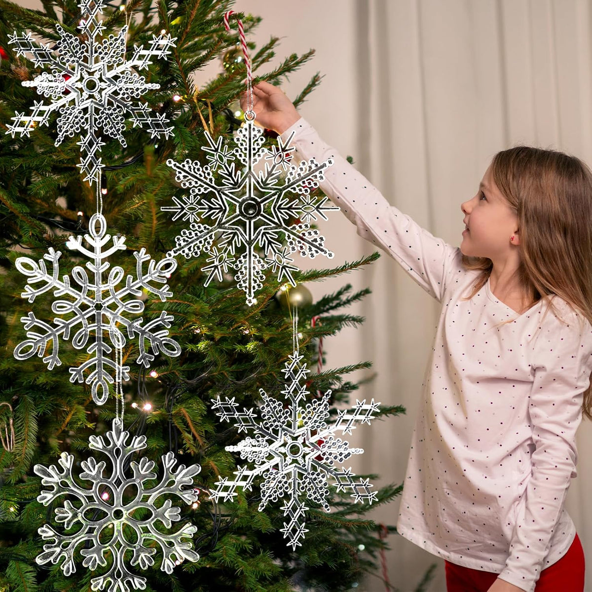 12 adornos grandes de copos de nieve transparentes de 12 pulgadas c...