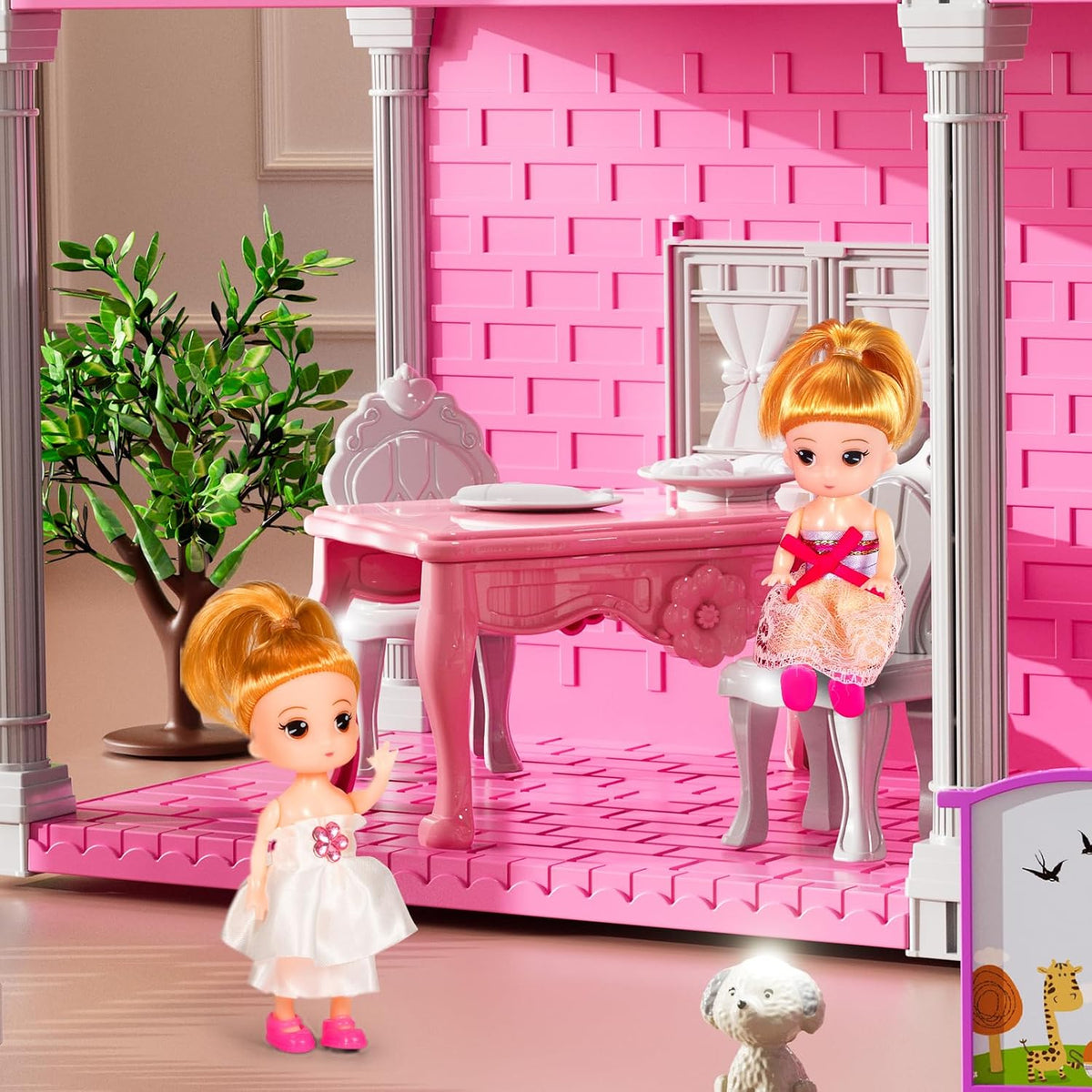 JUKUDAHU Juego de villa para niñas de 3 a 7 años, con 2 plantas, 3...