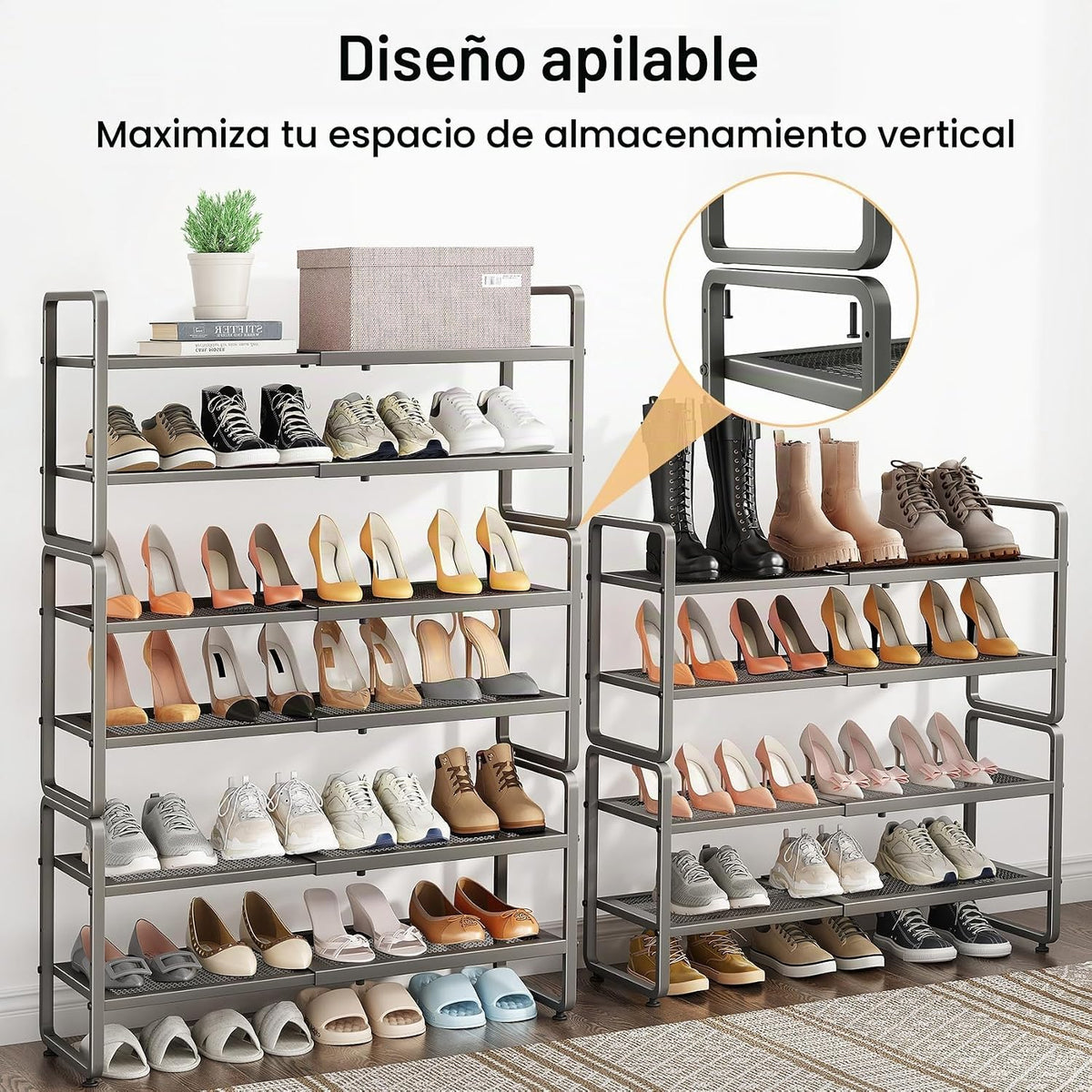 SNTD Zapatero de metal expandible para armario, entrada y garaje, 4...