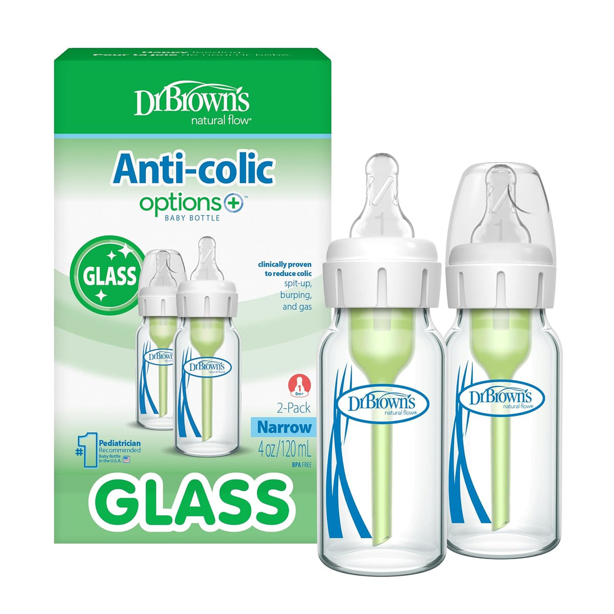 Dr. Brown's Anti-Colic Options+ - Biberón de vidrio estrecho |...