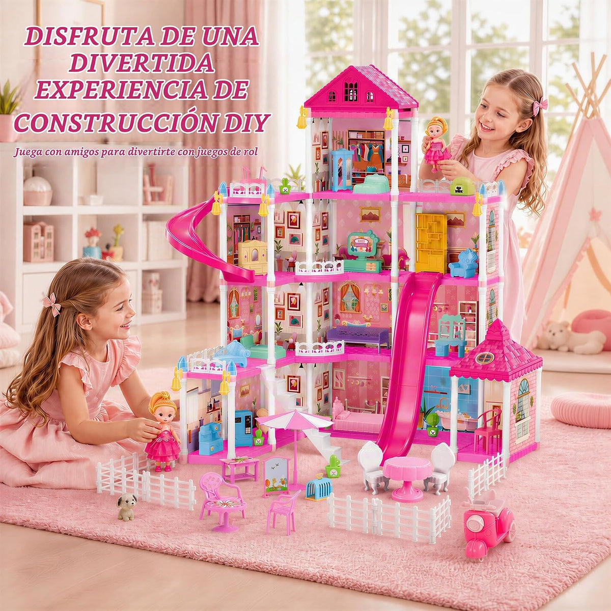 KLADNDER Casa de muñecas de 4 pisos con 12 habitaciones para niñas,...