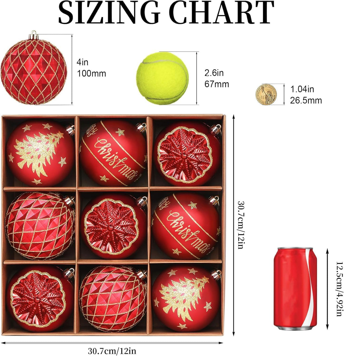 SHareconn - 9 bolas de Navidad grandes de 100mm, color rojo y dorad...