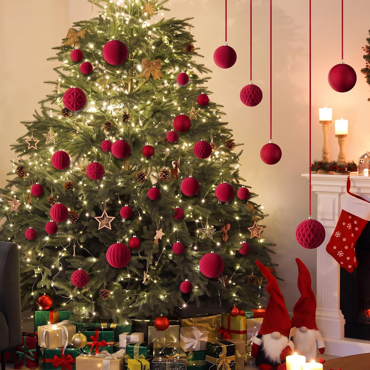Relaxgiant 36 bolas de Navidad para techo, terciopelo burdeos | Tam...