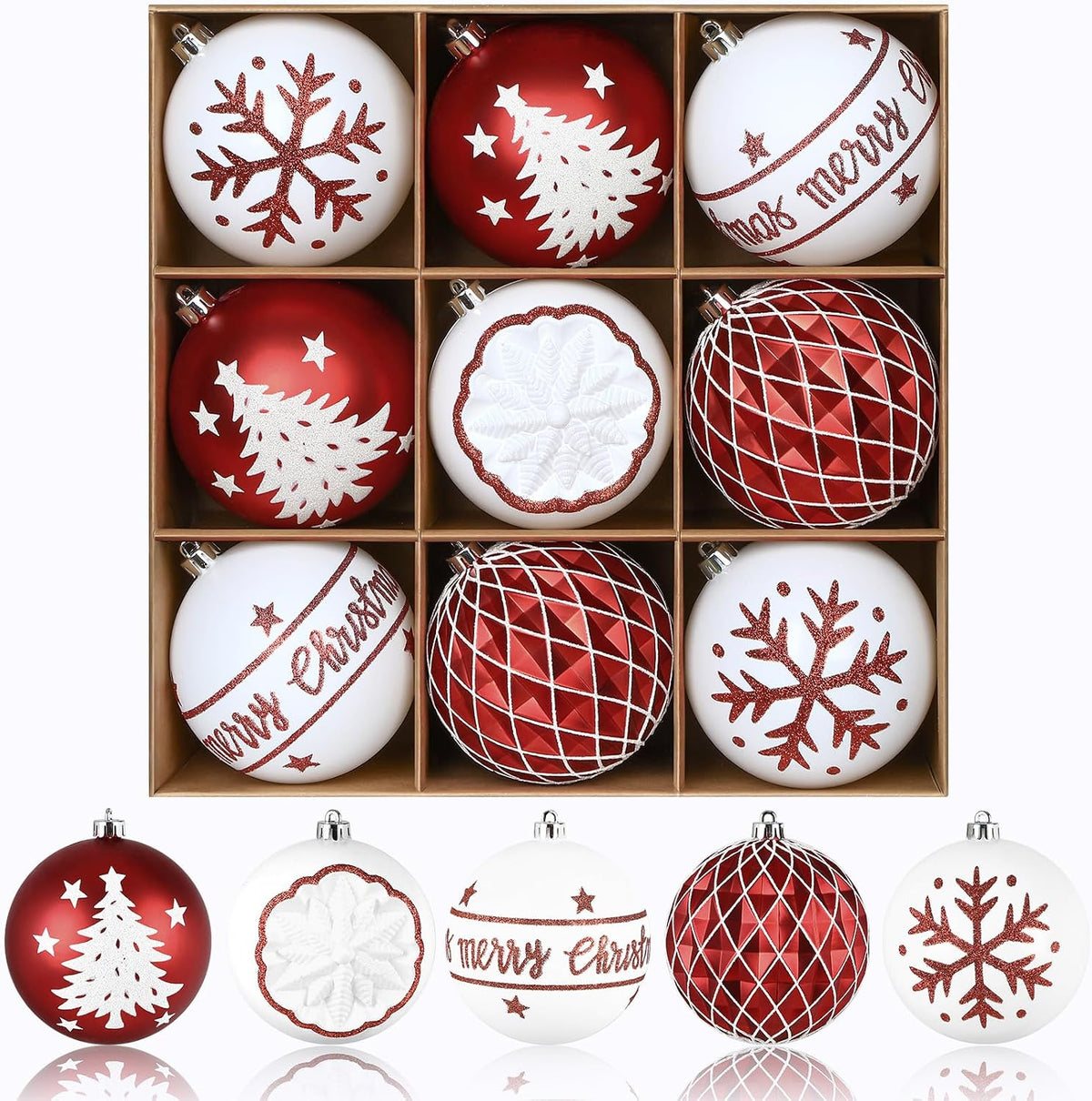 SHareconn - 9 bolas de Navidad grandes de 100mm, color rojo y blanc...