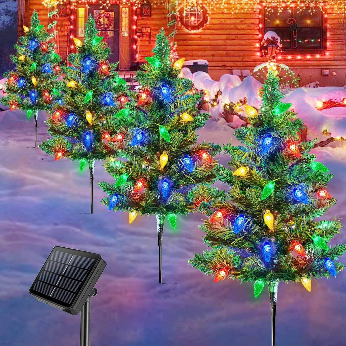 Homeleo Juego de 4 árboles de Navidad solares con 80 luces LED mult...
