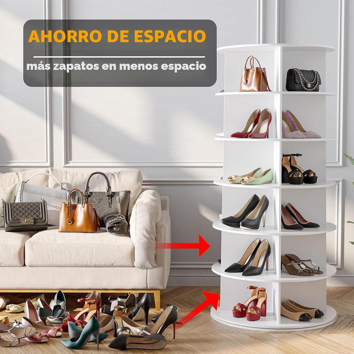 SpaceAid Zapatero giratorio de 6 niveles, torre de exhibición de za...