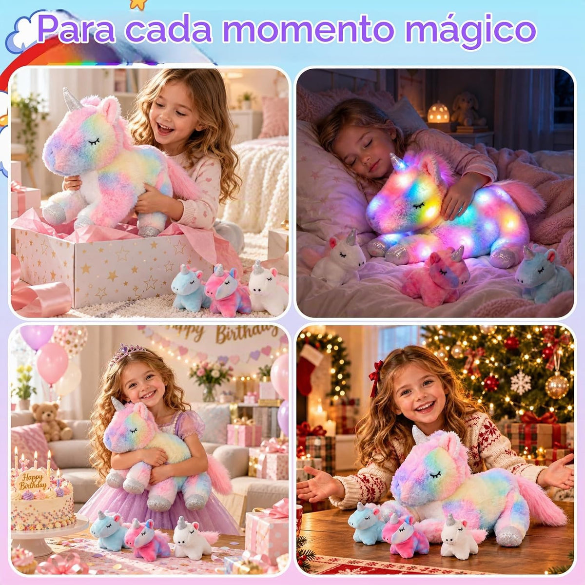 Hopearl Unicornio de peluche LED con iluminación, mamá unicornio co...