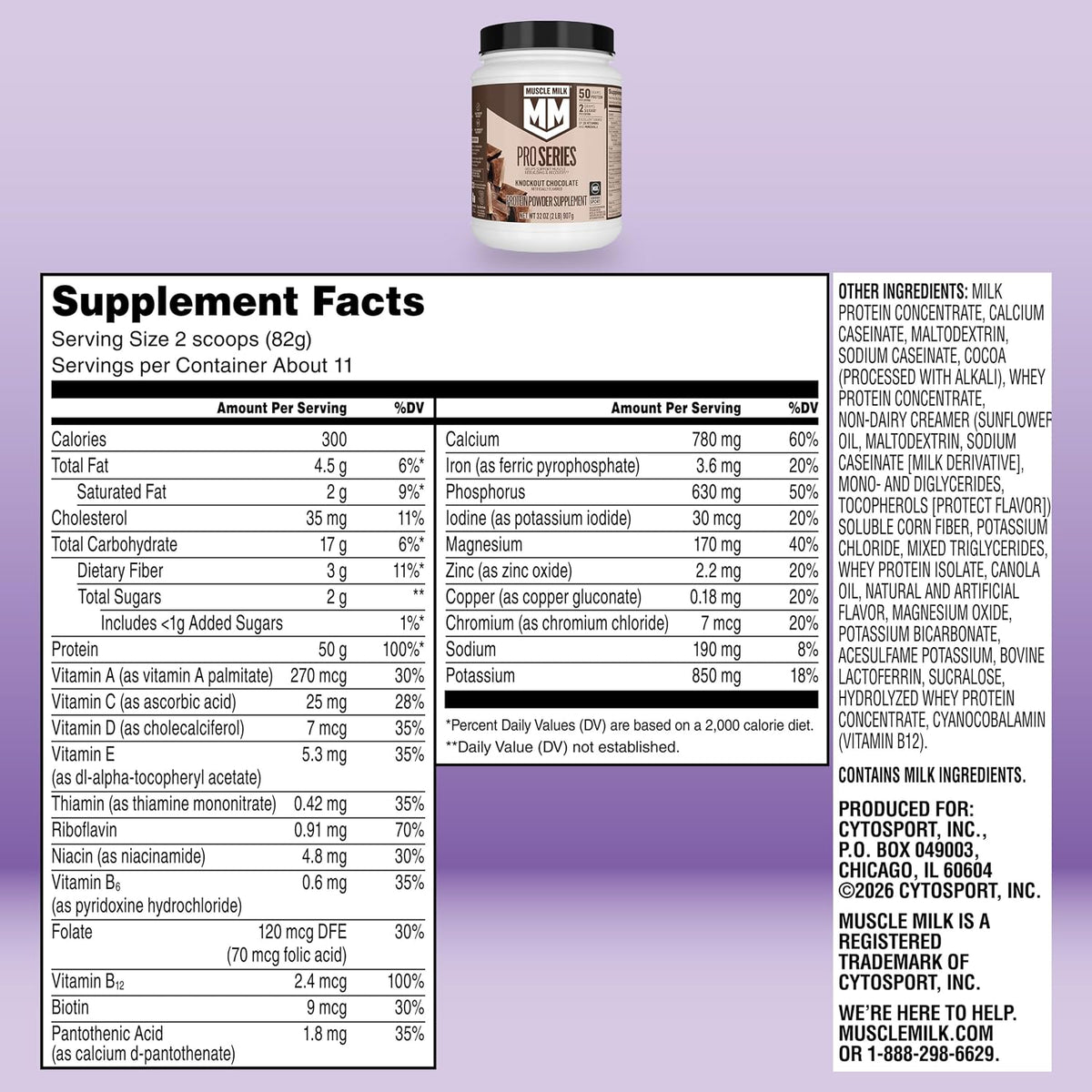 Muscle Milk Pro Series Proteína en polvo, sabor chocolate Knockout,...