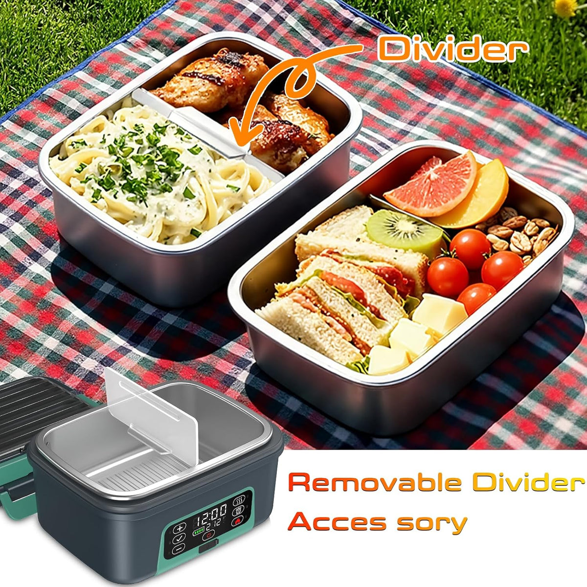 Omboos Lonchera eléctrica inalámbrica con calefacción, XL 6.3 tazas...