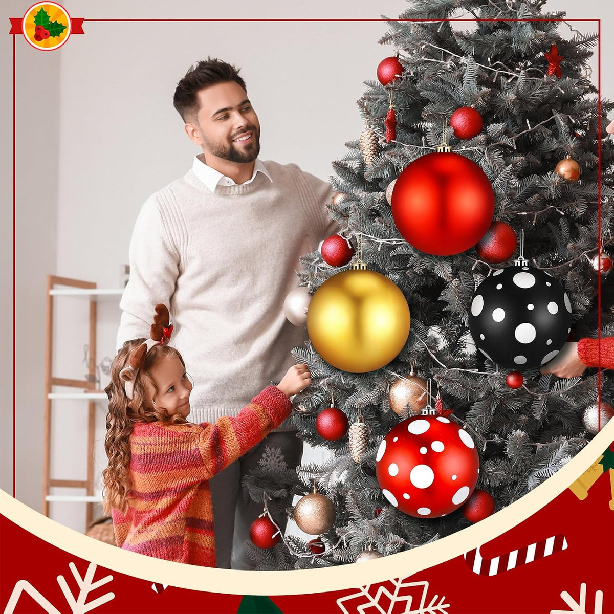 Tigeen - 4 adornos de bolas de Navidad grandes de lunares de 6 pulg...