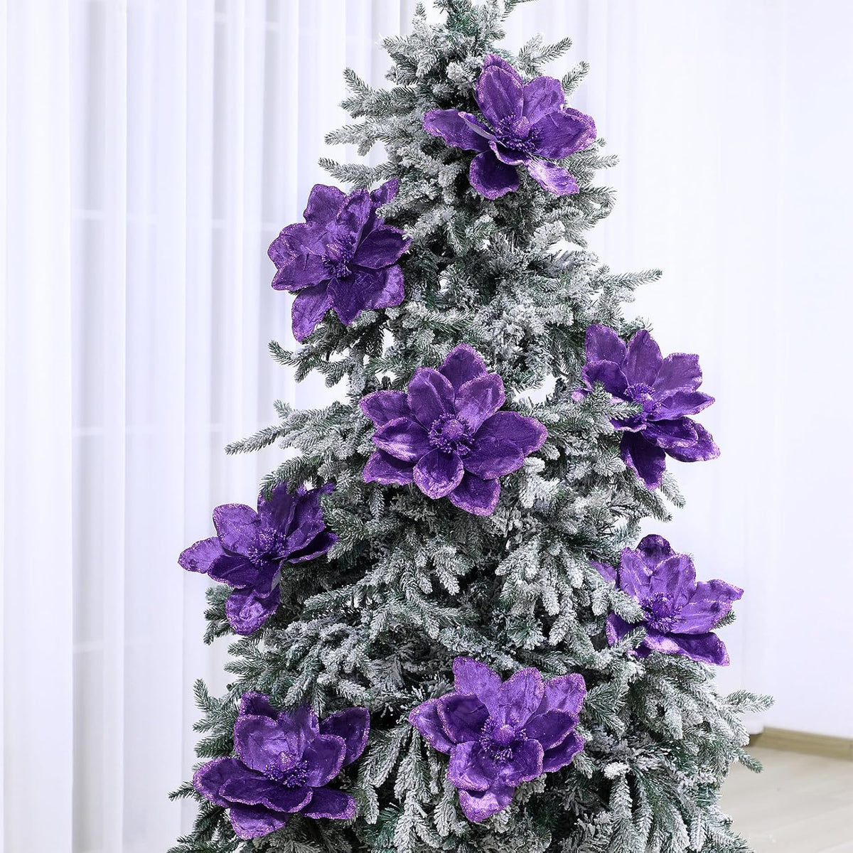 Thiccywoov 8 piezas de flores grandes de Navidad de magnolia, decor...