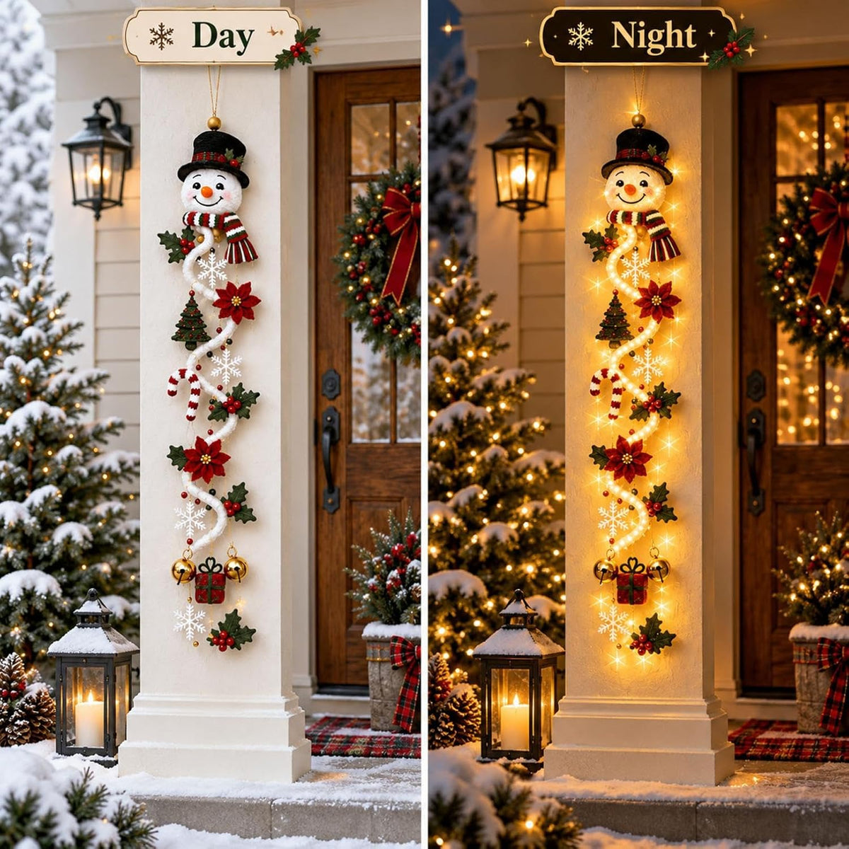Colgante de puerta de Navidad con muñeco de nieve iluminado, cálido...