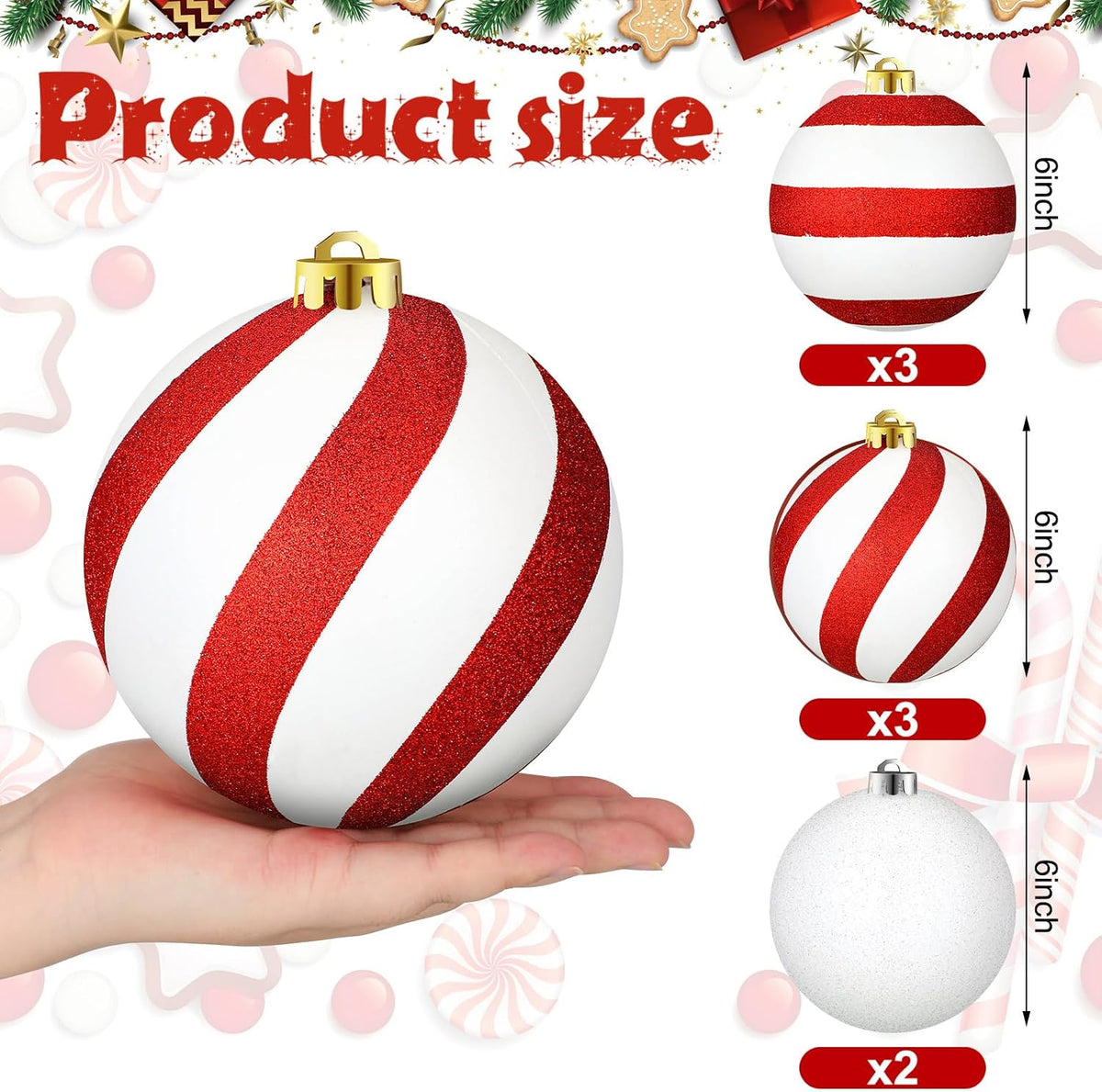 Deekin - Paquete de 8 bolas de adornos de Navidad extra grandes | B...
