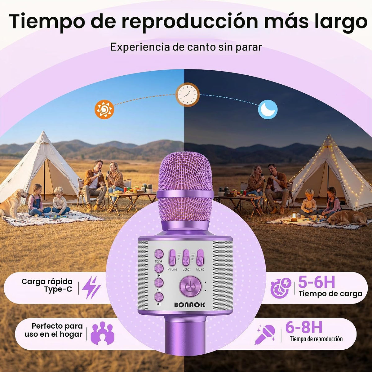 BONAOK - Micrófono inalámbrico Bluetooth de karaoke, 3 en 1; máquin...