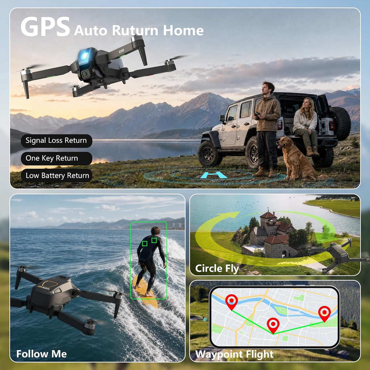 Drone GPS con cámara 1080P para adultos, Drone con control remoto d...