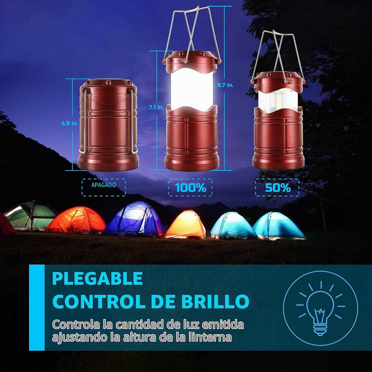 Lichamp Linterna LED para campamento, paquete de 4 linternas alimen...
