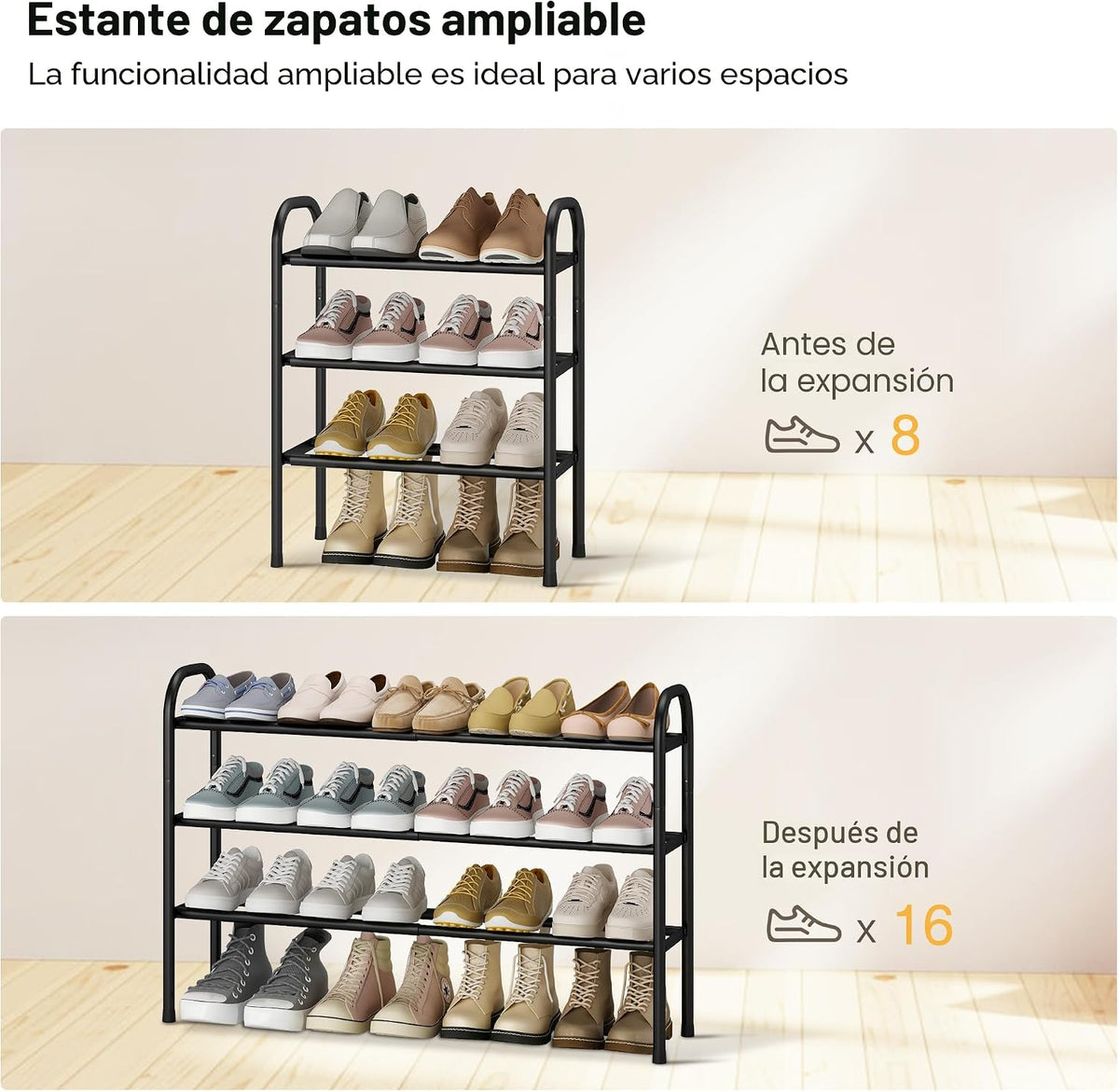 STO STO - Zapatero expandible de 3 niveles para armario, entrada, 1...