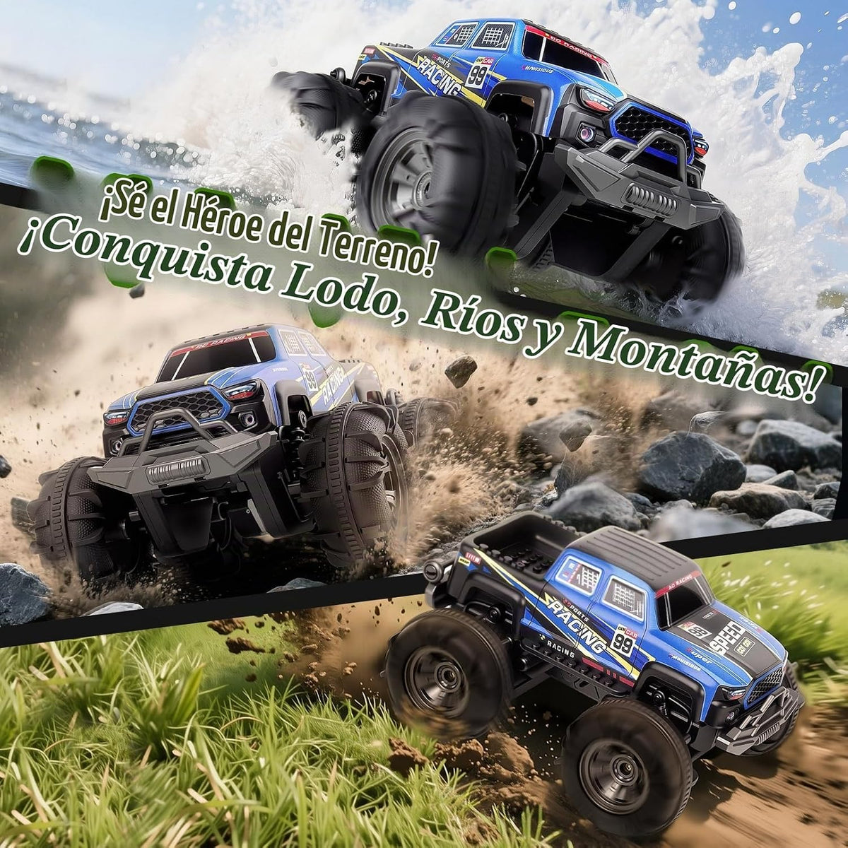 Calefwe Anfibio RC Monster Truck con bloques, control de gestos | M...