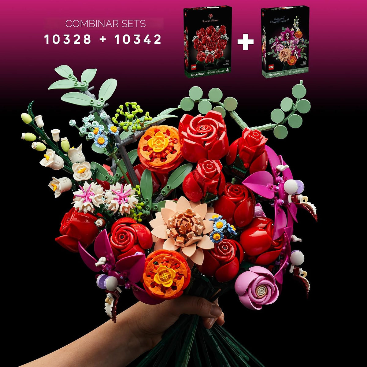 LEGO Botanicals 10342 - Juego de ramos de flores rosas para adultos...