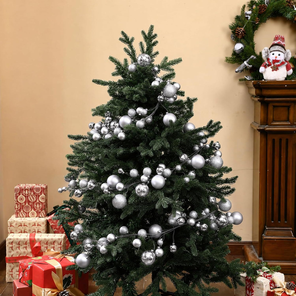 Yuxung 2 guirnaldas de adornos de bolas de Navidad de 6 pies, plata...