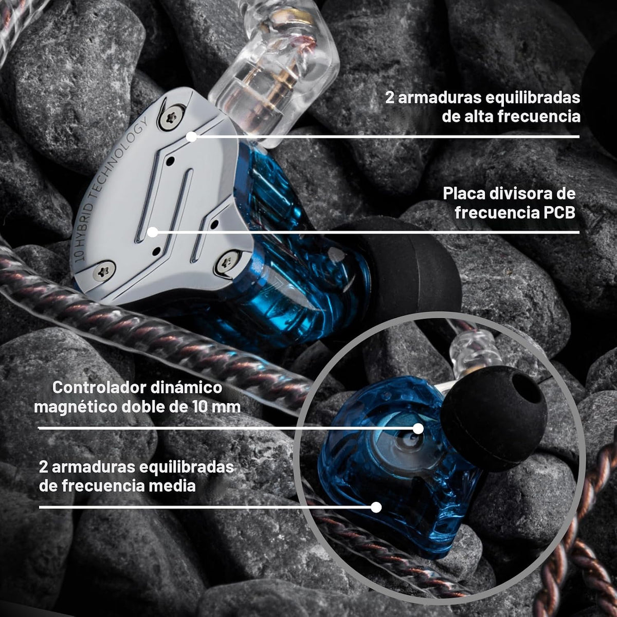 Linsoul KZ ZS10 Pro, auriculares intrauditivos HiFi con 5 controlad...