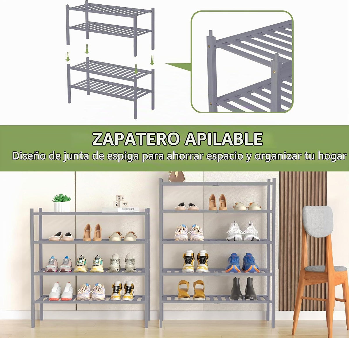 ROMGUAR CRAFT - Zapatero de 5 niveles de bambú para armario, estant...