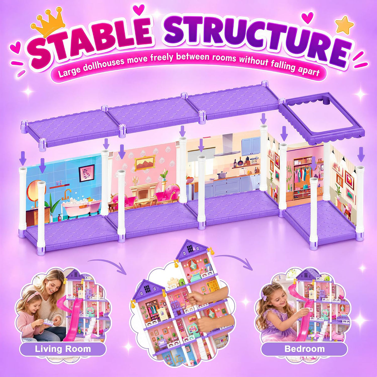 KLADNDER Casa de muñecas, juego de casa de muñecas de 4 pisos y 11...