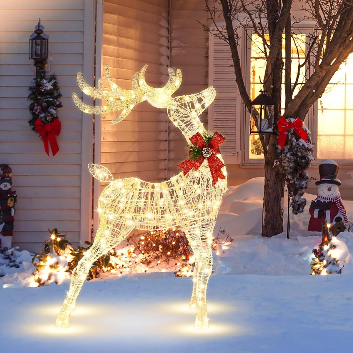 Tangkula - Reno iluminado de Navidad de 4.4 pies, ciervo 3D para ex...