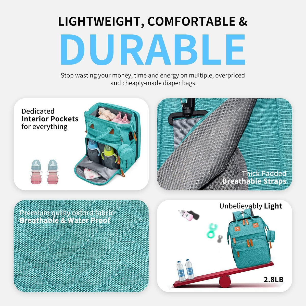 KABAQOO Mochila para pañales con estación de cambio desmontable, bo...