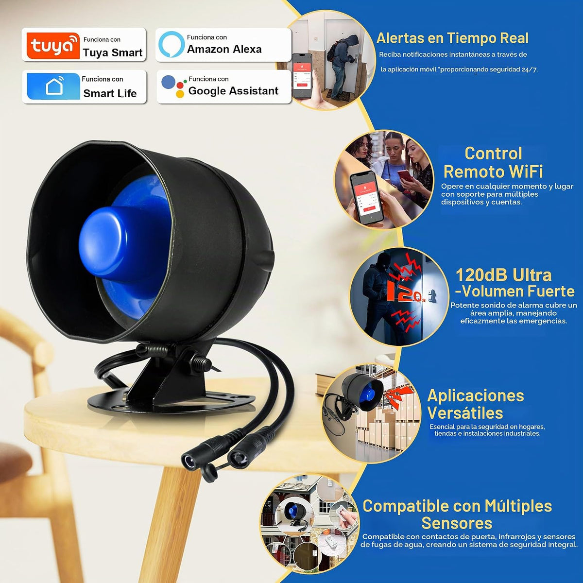 Kit de sistema de alarma de seguridad WiFi, inalámbrico de 120 db,...