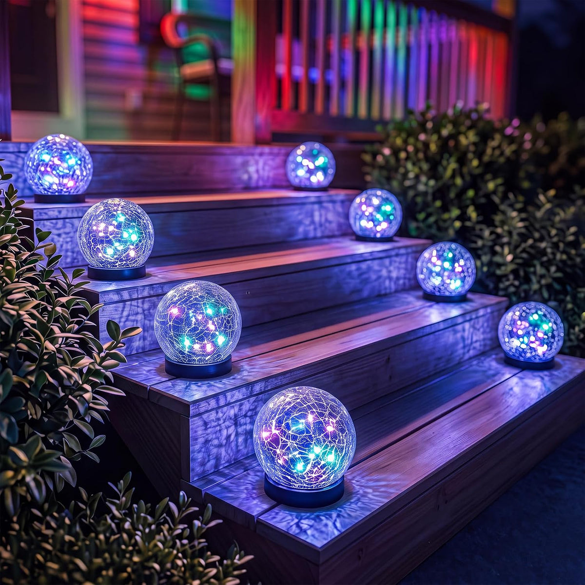 GVSHINE Paquete de 8 luces de orbe de vidrio agrietado multicolor d...