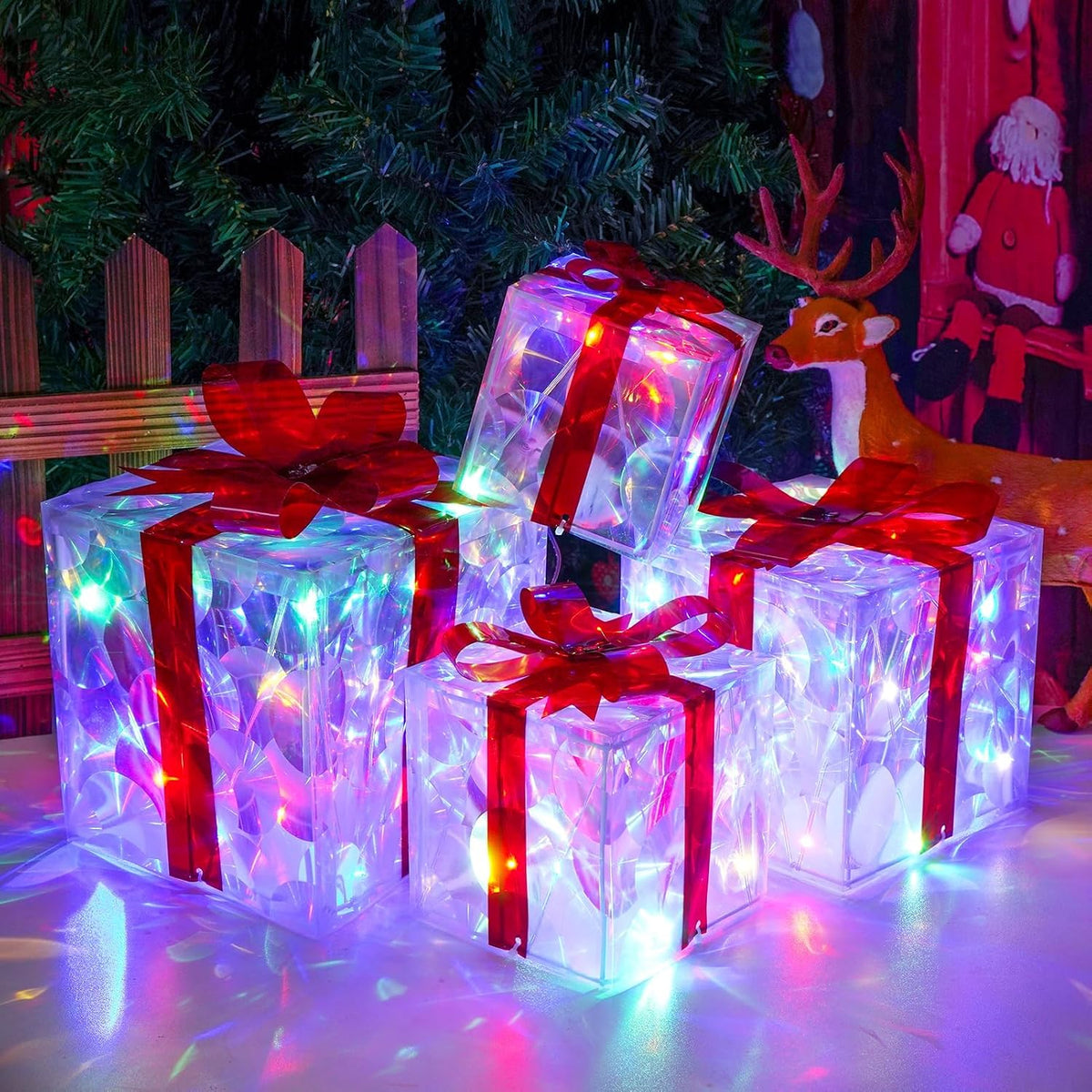 Juego de 4 cajas iluminadas de Navidad, decoración multicolor para...