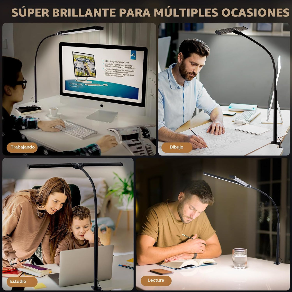 Motumen Lámpara de escritorio LED para oficina en casa, abrazadera...