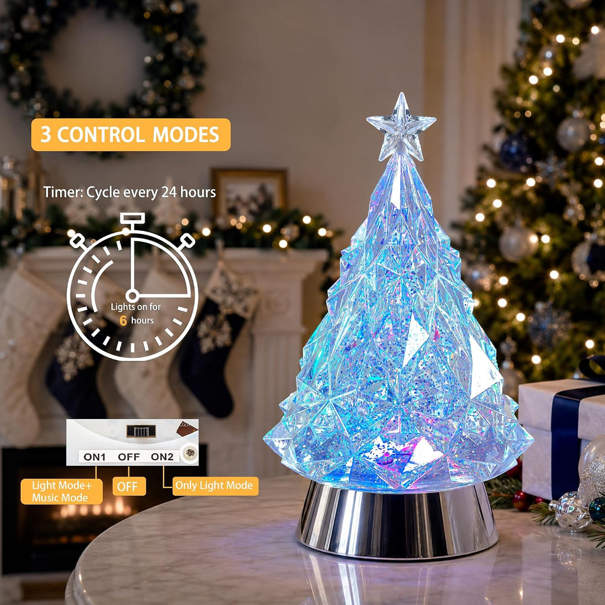 Linterna de globo de nieve para árbol de Navidad con música y tempo...