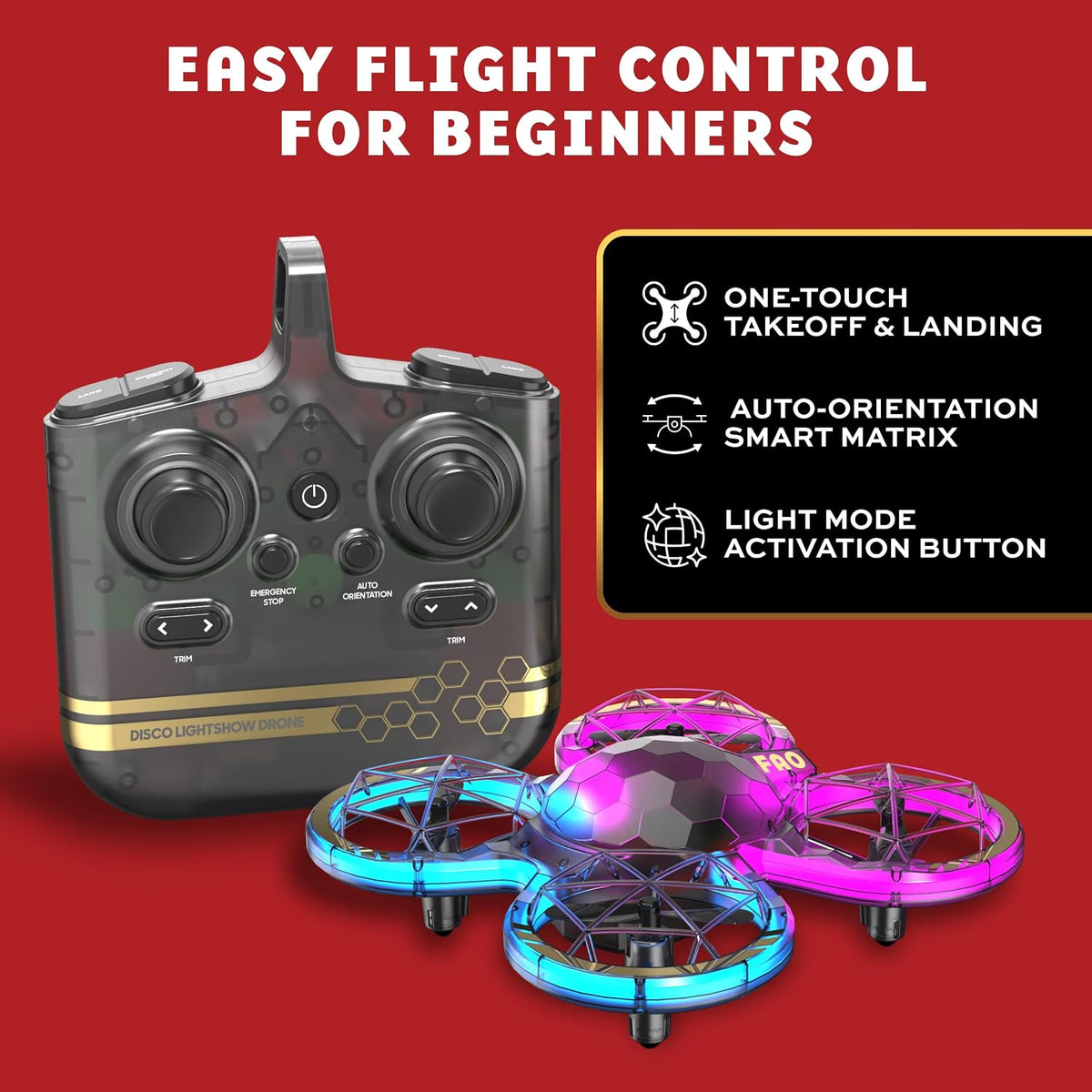 FAO Schwarz Disco Lightshow RC Drone para niños, volante de acrobac...